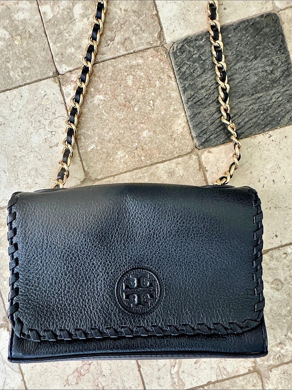Tory Burch Marion Combo Whipstitch Crossbody Bag Black